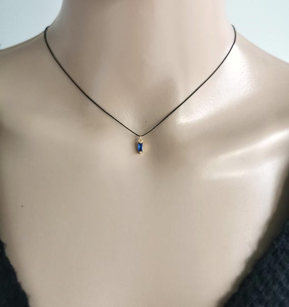 Cord Necklace, Minimalist Cord Choker, Dainty Birthstone Cord Necklace, Peridot, Sapphire, Tourmaline, Citrine, Turquoise, Aquamarine