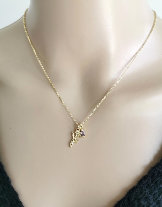 Birthflower Necklace, Birthstone Necklace, Birth Month Necklace, Flower Necklace, Birthday Necklace, Gold Necklace