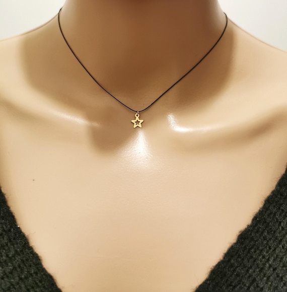 String Necklace, Adjustable Necklace, String Choker, Cord Necklace, Cord Choker, String Necklace with Pendant Charm, Black String Necklace