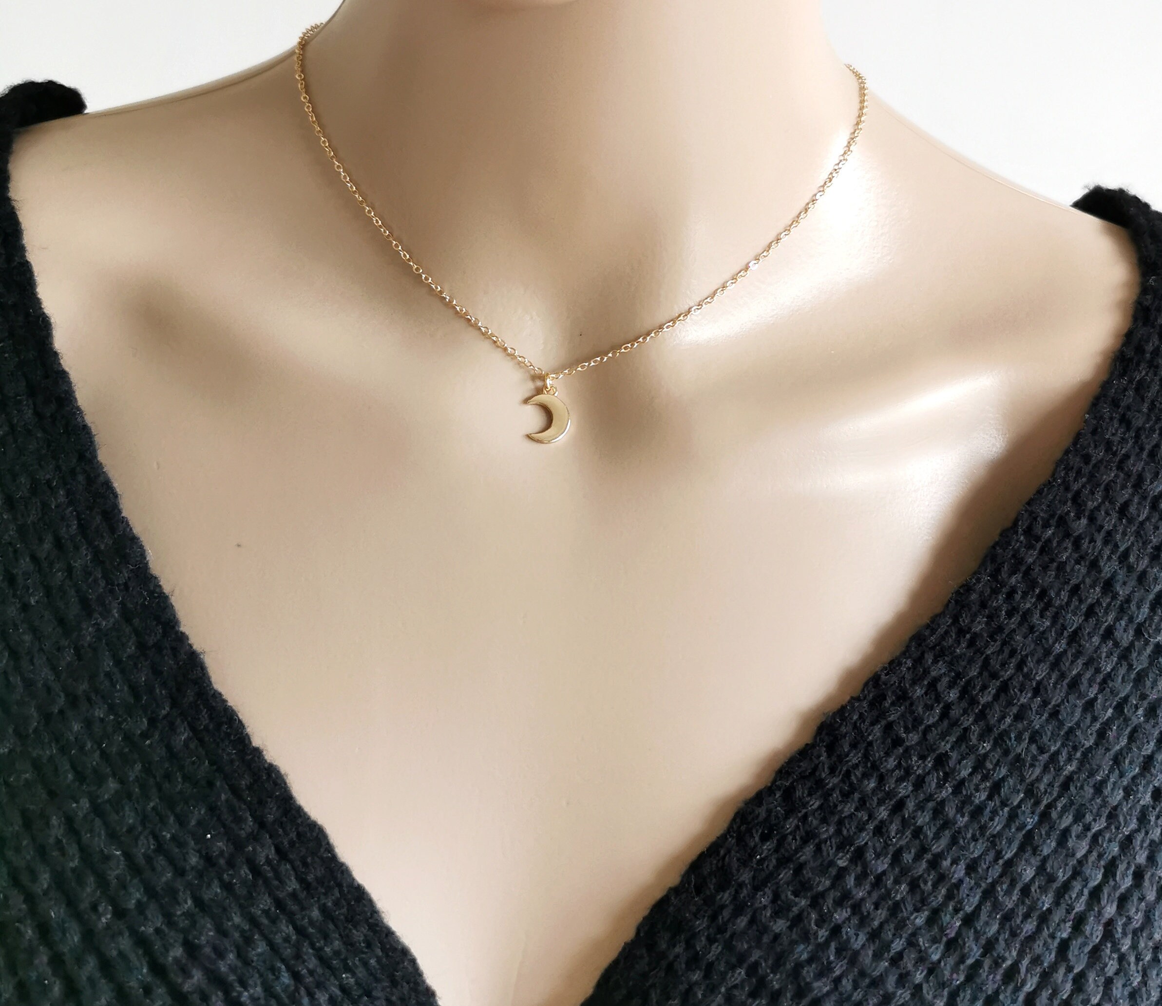 Gold Moon Necklace, Moon Necklace, Half Moon Necklace, Gold Crescent