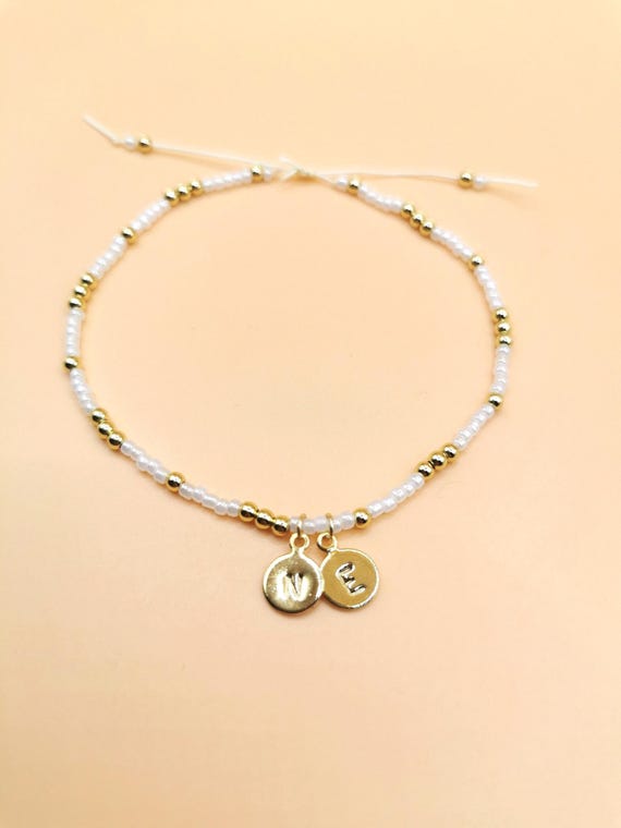 Bead Bracelet, Gold Filled Bead Bracelet, Initial Bead Bracelet, Charm Bead Bracelet, Adjustable Bracelet