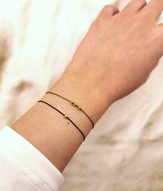 Gold Filled Bead Bracelet, 18k Gold Filled Bead String Cord Bracelet, Adjustable Bead Bracelet, Multi Layer Bracelet, Friendship Bracelet