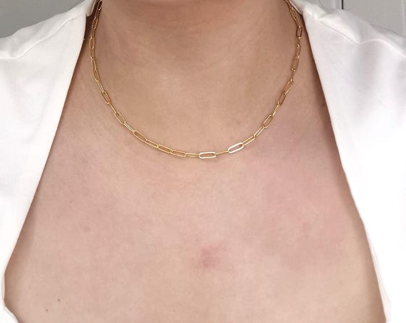 Gold Paperclip Chain Necklace, Gold Paperclip Chain Choker