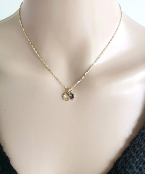 Personalized Gold Birthstone Initial Necklace, Dainty Letter Birthstone Jewelry