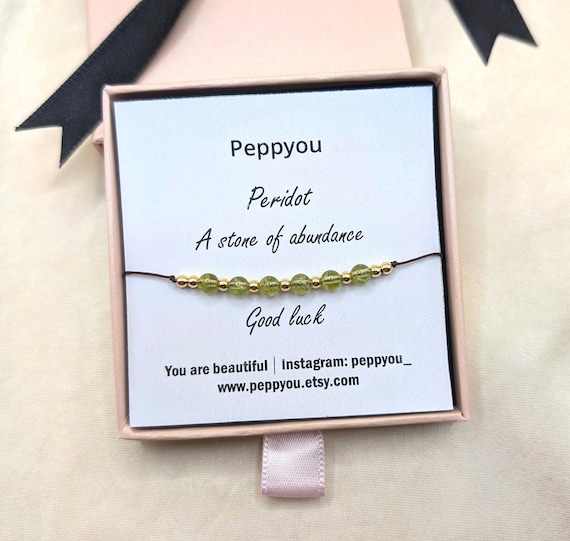 Peridot Cord Bracelet, August Birthstone Bracelet, Dainty Peridot Bracelet, Peridot Gemstone Crystal Bracelet, Good Luck Bracelet