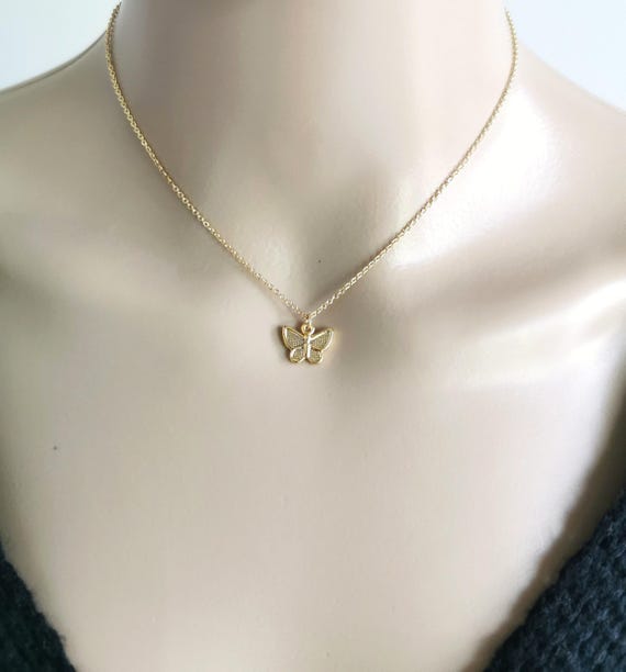 Butterfly Necklace, Gold Butterfly Necklace, Tiny Butterfly Choker, Dainty Butterfly Necklace, Minimalist Butterfly Necklace