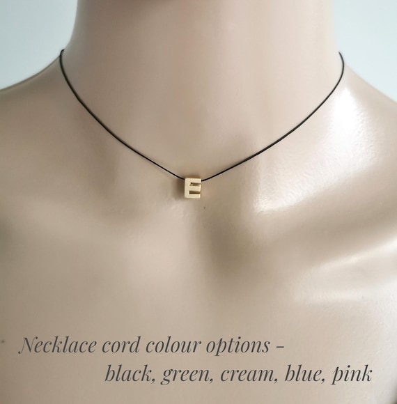Initial Cord Necklace, Black Cord Necklace, Adjustable Cord String Choker Necklace