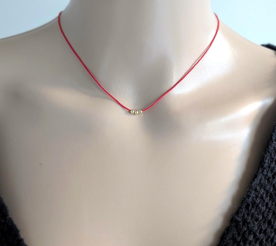 Red String Necklace with Gold Filled Beads, Minimalist Red Cord Necklace, Protection Jewelry, Everyday Water resistant Necklace Gift for her