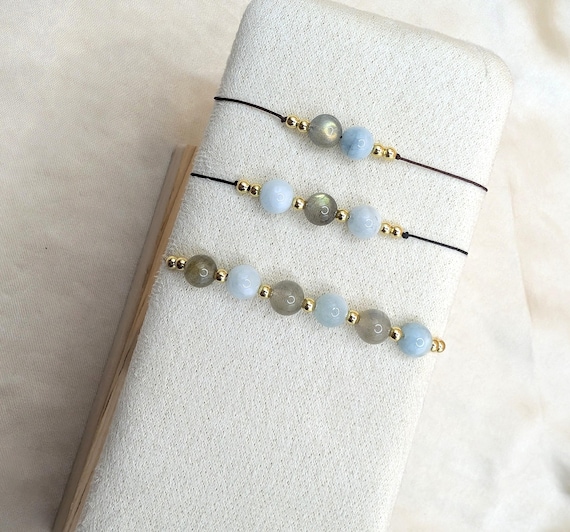 Aquamarine Labradorite Bracelet, Gemstone Bead Bracelet, Aquamarine Jewelry, Labradorite Jewelry, Boho Bracelet, Adjustable Cord Bracelet
