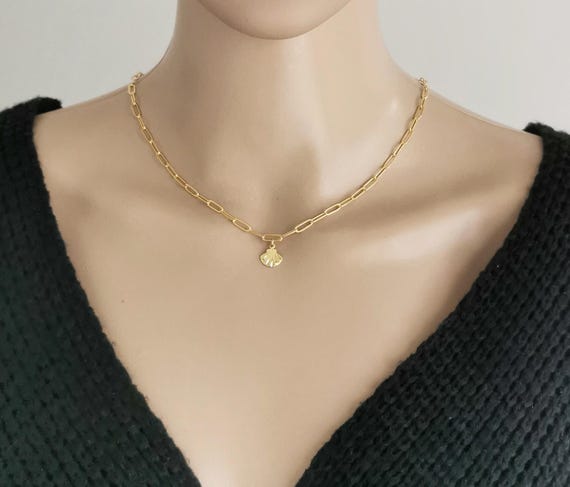 Gold Paperclip Necklace, Paperclip Necklace, Gold Seashell Necklace, Gold Shell Necklace, Gold Chain Necklace, Birthday Gift For Her, Summer