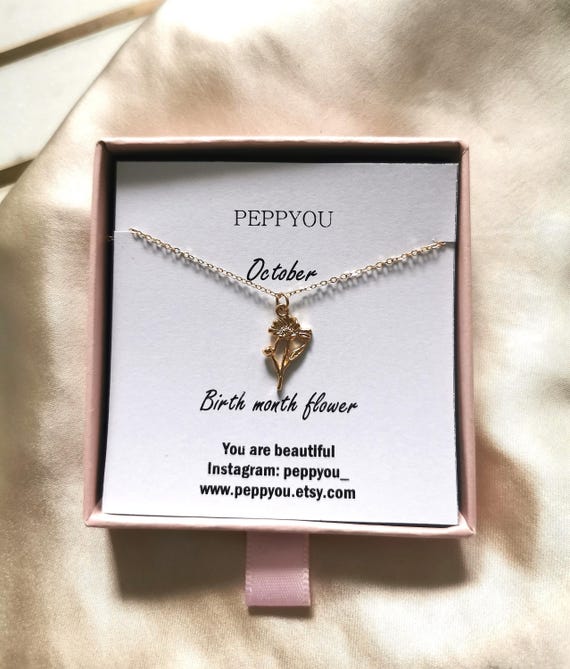 October Birth Flower Necklace, Birth Month Gold Necklace, Gold Flower Necklace, October Birthday, Birthday Necklace, October Necklace