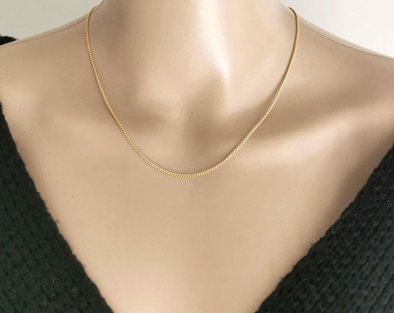 Dainty Gold Curb Chain Choker Necklace, Minimalist Gold Layering Jewery