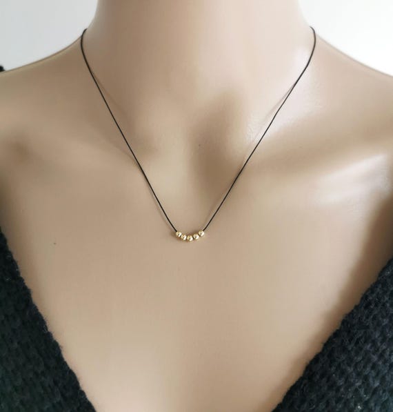 Gold Filled Bead Cord Choker, Black Cord Necklace, Minimalist Dainty Cord Choker Necklace, Everyday Choker Necklace Cord