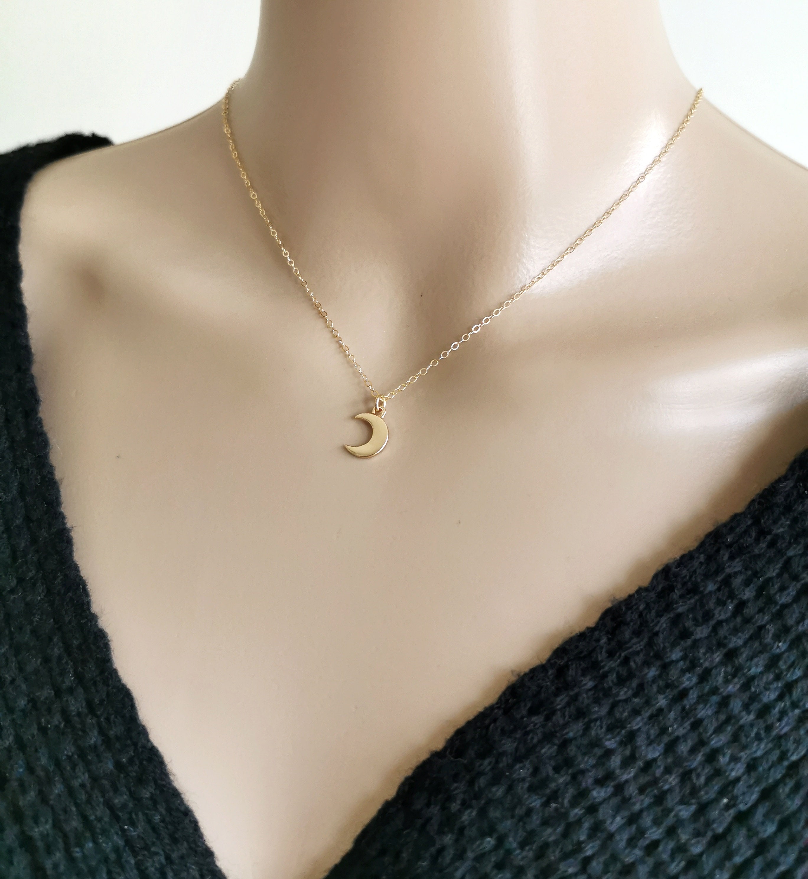 Gold Moon Necklace, Moon Necklace, Half Moon Necklace, Gold Crescent