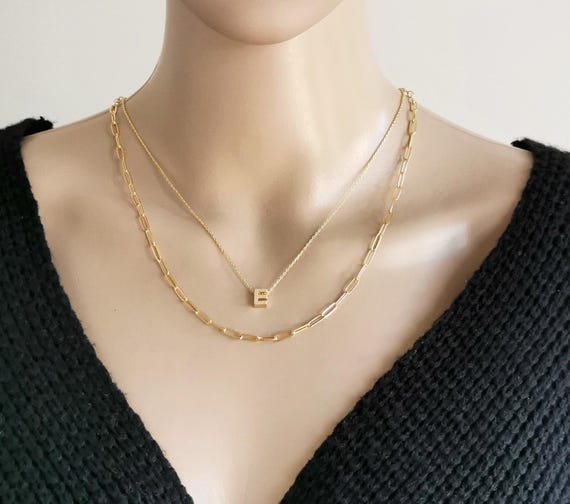 Gold Layer Necklace, Gold Initial Necklace, Gold Letter Necklace, Gold Paperclip Necklace, Layer Necklace Set, Layering Necklace, Gift