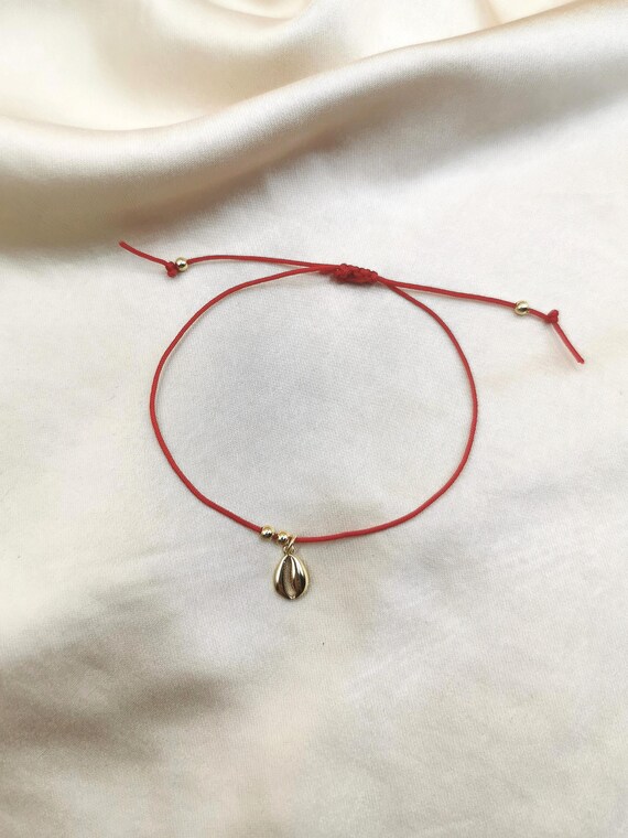Red String Cord Bracelet, Gold Filled Charm Red String Bracelet, Bead Cord Bracelet, Protection Cord Bracelet Adjustable Red Cord Bracelet
