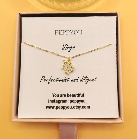 Cz Virgo Zodiac Gold Necklace, Horoscope Gold Necklace, Astrology Gold Necklace, September Birthday Gift