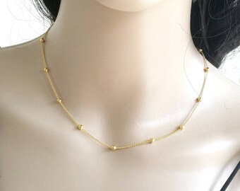 Satellite Necklace, Gold Chain Necklace, Gold Necklace, Gold Beaded Necklace, Dainty Beaded Necklace, Delicate Gold Necklace, Thin Necklace