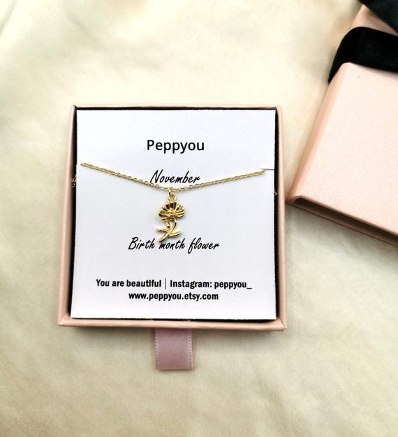 Birth Month Flower Necklace, Birth Flower Necklace, November Necklace, Birth Flower Jewelry