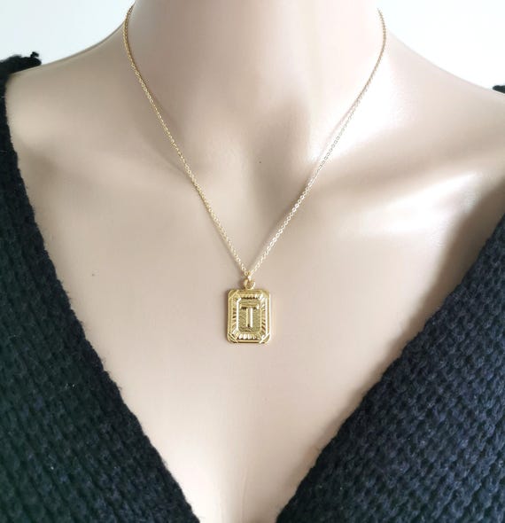 Initial Necklace, Gold Initial Necklace, Letter Necklace, Medallion Necklace, Initial Pendant Necklace