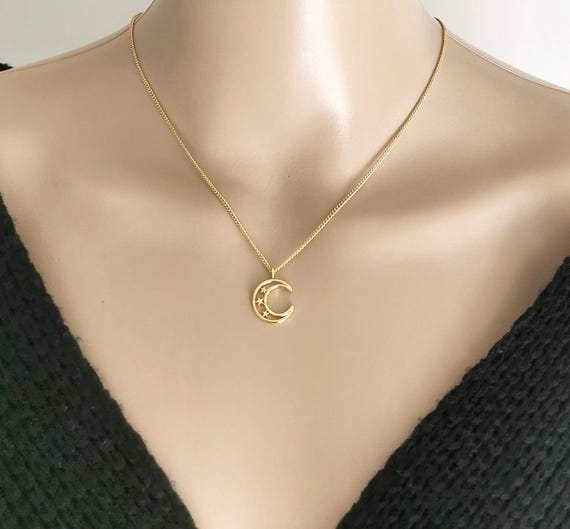Moon Necklace, Gold Moon Necklace, Crescent Moon Necklace, Gold Star Necklace, Celestial Necklace, New Beginnings Gift, Protection Necklace