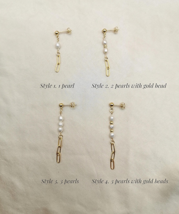 Pearl Earrings, Gold Paperclip Earrings, Pearl Gold Earrings, Pearl Paperclip Earrings, Pearl Drop Earrings, Freshwater Pearls Earrings