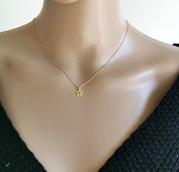 Open Star Necklace, Gold Star Necklace, Tiny Star Necklace, Star Choker, Celestial Necklace, Star Necklace, Christmas, Christmas Necklace