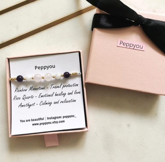Travel Bracelet, Water resistant Bracelet, Gemstone Bracelet, Crystal Bracelet, Adjustable String Bracelet, Love, Calm Relaxation Meditation