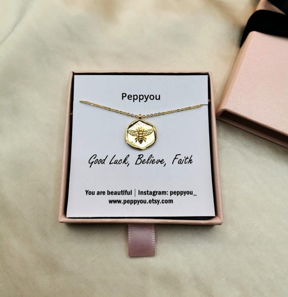 Bee Necklace, Gold Bee Necklace, Friendship Necklace, Good Luck Necklace, Believe, Faith, Medallion Necklace