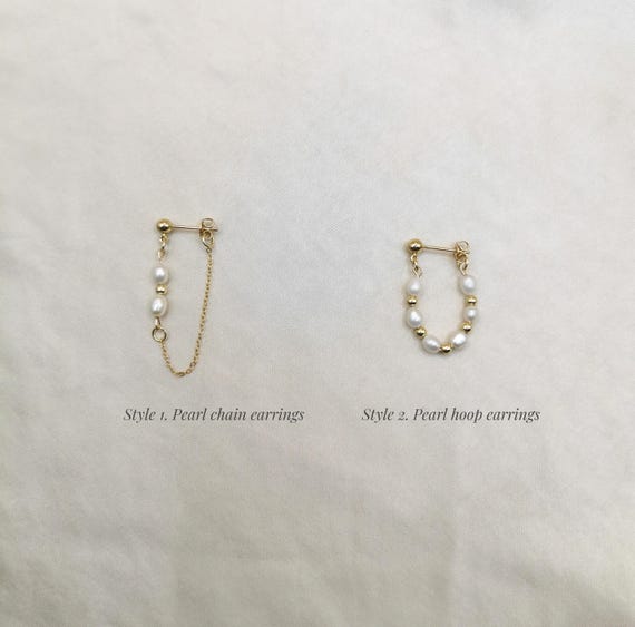 Pearl Earrings, Gold Filled Pearl Earrings, Pearl Chain Earrings, Pearl Hoop Earrings, Gold Filled Chain Earrings, Freshwater Pearls
