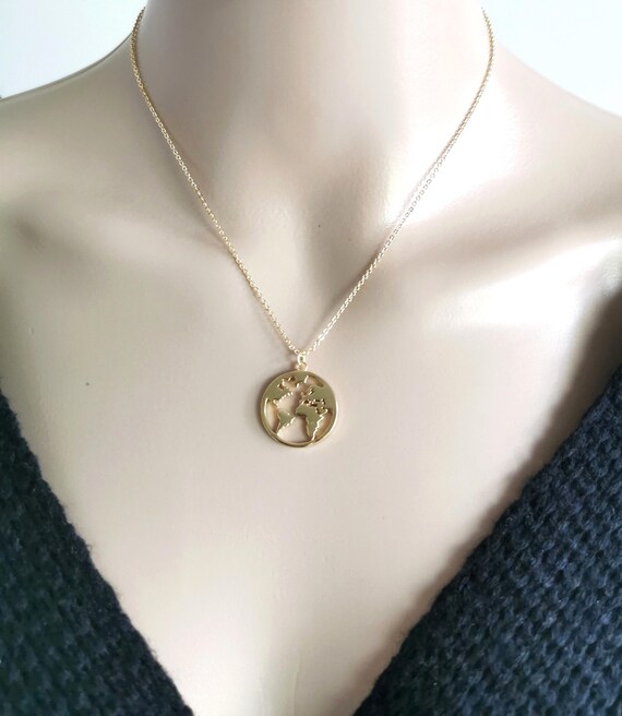 World Map Necklace, Earth Necklace, World Globe Necklace, Medallion Necklace, Travel
