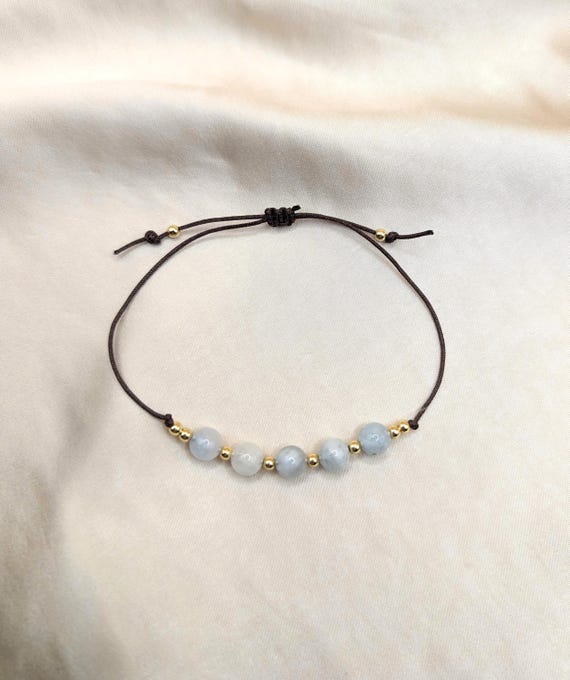 Aquamarine Crystal Bracelet, March Birthstone Gold Filled, Adjustable Gemstone Bracelet, Calm, Stress relief, Protection Jewelry