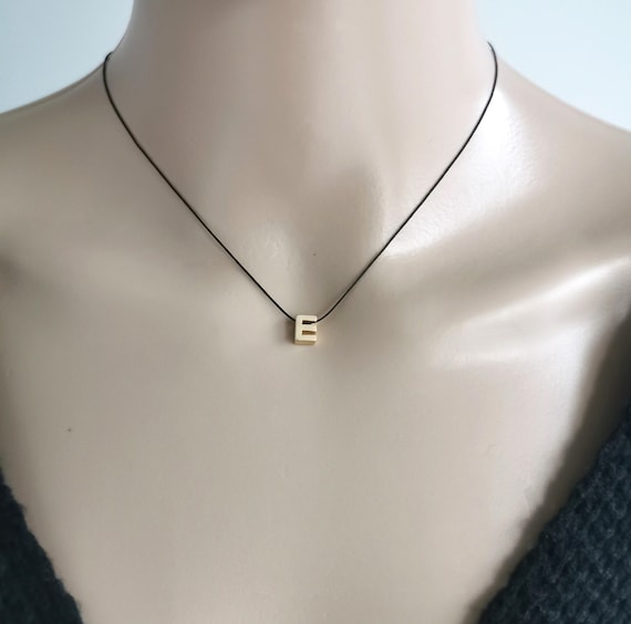 Initial Cord Choker Necklace, Initial Black Cord Choker Necklace, Initial Choker, Dainty Initial String Cord Necklace