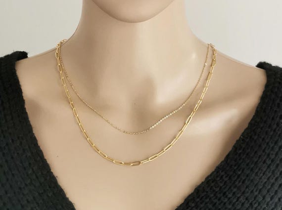 Gold Layering Necklace, Gold Filled Necklace, Gold Paperclip Necklace, Gold Necklace Set, Layer Necklace Set, Multi Layer Necklace, Gift