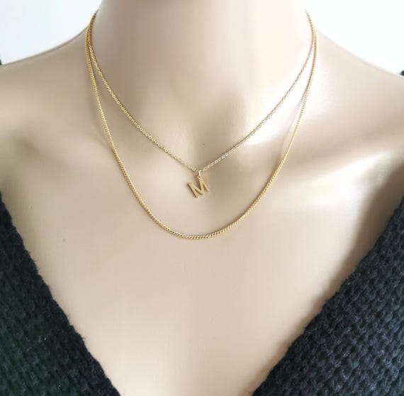 Initial Necklace Set, Layering Necklace, Gold Letter Necklace, Curb Necklace, Layered Necklace Set