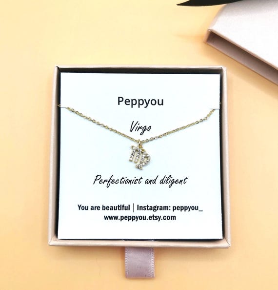 Virgo Necklace, Horoscope Necklace, Zodiac Necklace, September Necklace, Gold Necklace, Cubic Zirconia