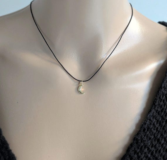 Gold Filled Moon Charm Cord Necklace, Pendant String Necklace, Red Cord Necklace, Black Cord Necklace, North Star, Fish, Cowrie, Shell