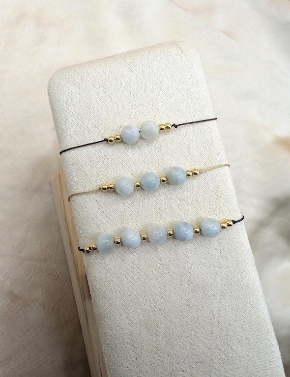 Aquamarine Bracelet, Aquamarine Gemstone Bracelet, March Birthstone Bracelet, Protection Bracelet, Adjustable Cord Bracelet, Calm