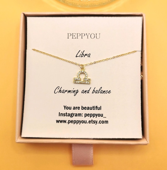 Libra Necklace, Libra Gold Necklace, Astrology Gold Necklace, Zodiac Gold Necklace, Horoscope Gold Necklace, October Birthday Gift, Libra