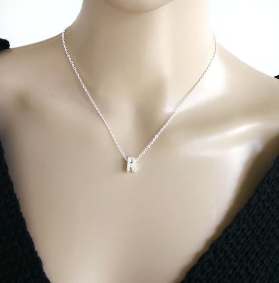 Silver Initial Dainty Necklace, Personalized Letter Jewelry