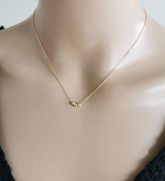 Gold Filled Bead Necklace, Dainty Bead Necklace, Gold Filled Bead Choker, Dainty Bead Choker, Water resistant