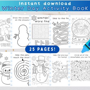 25 Page Winter Snow Activity Packet- Printable Winter Snow Activities & Games For Kids- Winter Snow Worksheets