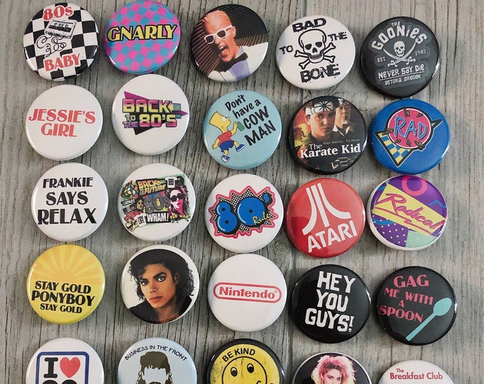 80s Vintage Style Buttons, 1980, 80s Baby, Pinback Buttons, Set of 5 or ...
