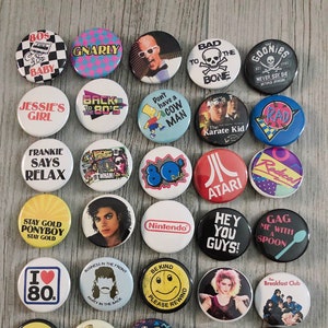 80s Vintage Style Buttons, 1980, 80s baby, Pinback Buttons, Set of 5 or 10, Everything 80s, 80s Party, Party Favors, 1980, I Love the 80s