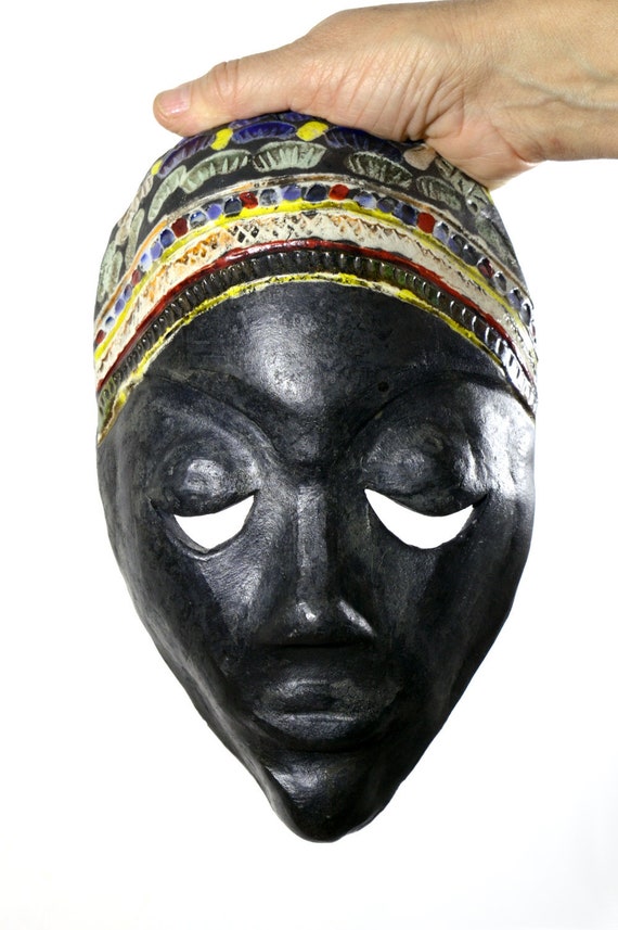 Decorative African Maskchristmas Gift Wall Decor Black Raku Etsy