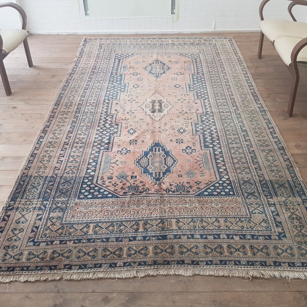 Vintage Anatolia Oushak rug Turkse handgeweven tapijt 9,9 x 5,6 voet No: 7980 Kilim rug