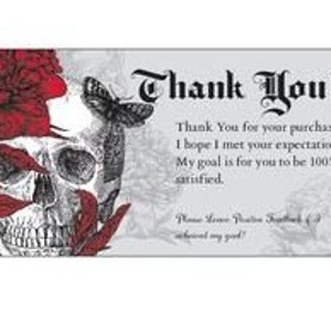 100 Cartes de remerciement professionnelles Ebay Poshmark Etsy Vendeur Commentaires Skull Rocker Gray Moth
