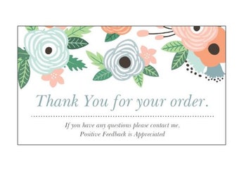 100 Professional Thank You Cards Ebay Poshmark Seller Feedback Modern Floral Blue Flowers