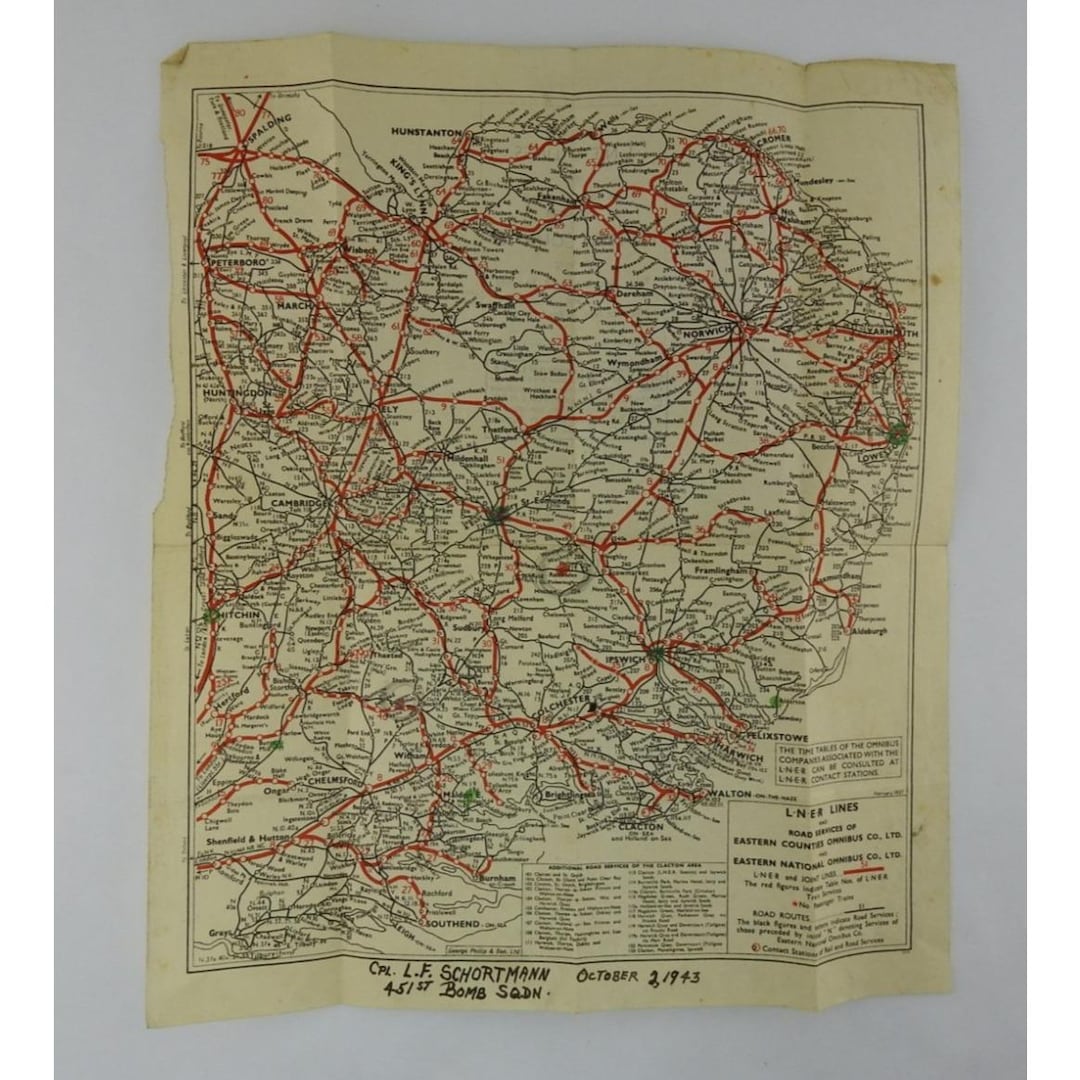 Vintage 1943 LNER Lines Map Military England WWII Named Soldier Railway ...