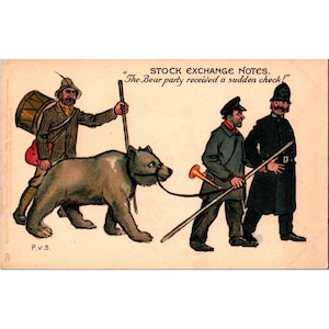 Ancienne carte postale bande dessinée politique notes bourse fête des ours sans affectation